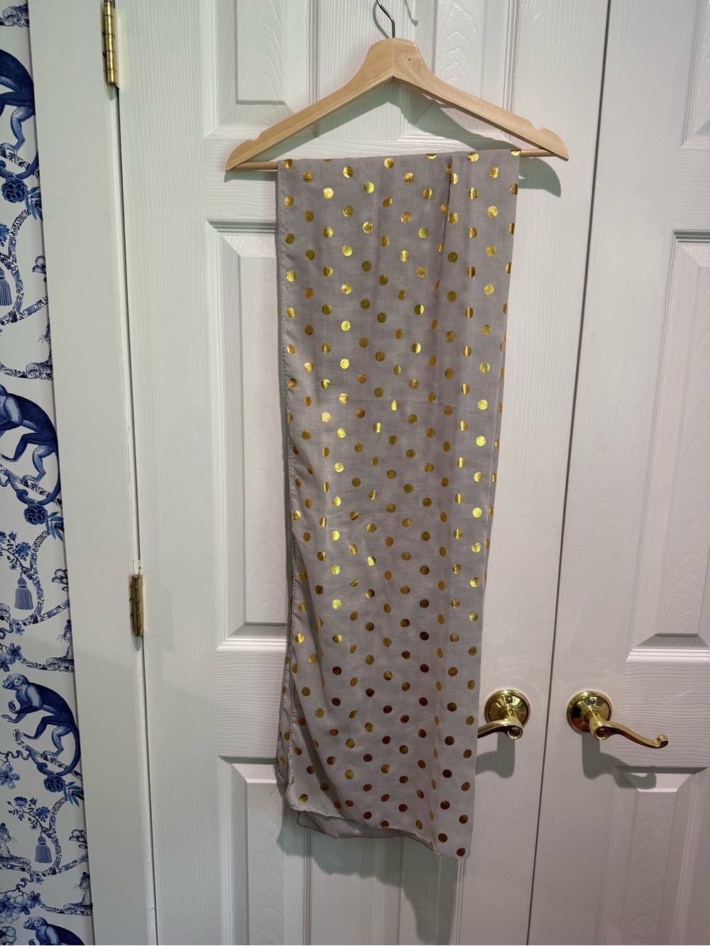 Gold Polka Dot Gray scarf, super soft and drapey